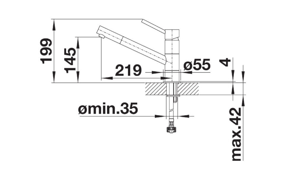 Bateria BLANCO Kano 526175 Czarny/chrom wymiary Wysokość korpusu wylewki Zasięg