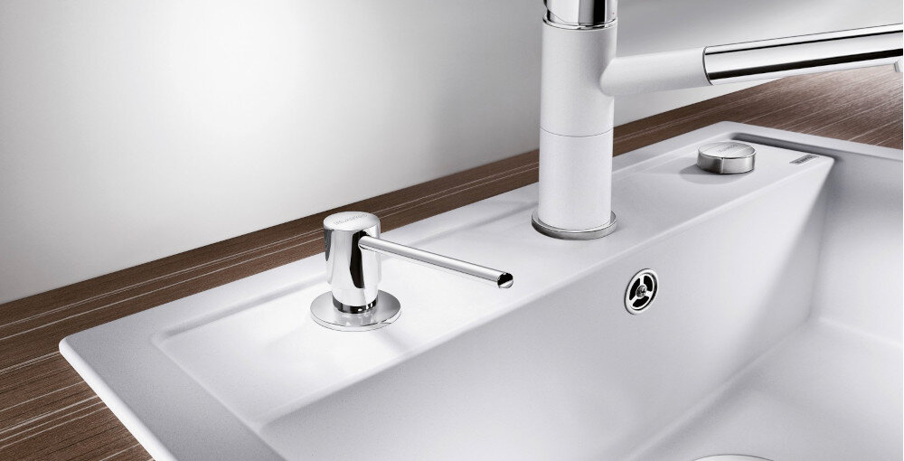 Dozownik do płynu do naczyń BLANCO wygląd kolor Tartufo-chrom wygoda solidna konstrukcja wytrzymała pompka łatwa obsługa dokładne dawkowanie 300 ml silgranit stylowo przyjemne użytkowanie