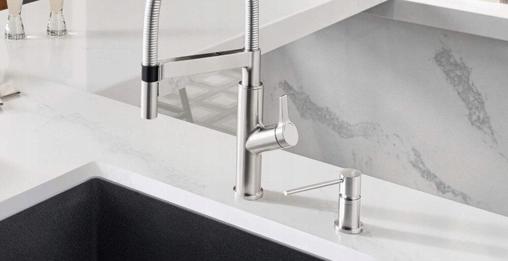 Dozownik do płynu do naczyń BLANCO wygląd kolor stal wygoda solidna konstrukcja wytrzymała pompka łatwa obsługa dokładne dawkowanie 300 ml silgranit stylowo przyjemne użytkowanie