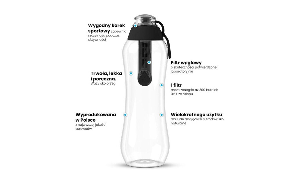 Butelka filtrująca DAFI Soft 500 ml +1 filtry Czarny z trwałego tworzywa, bez szkodliwych substancji