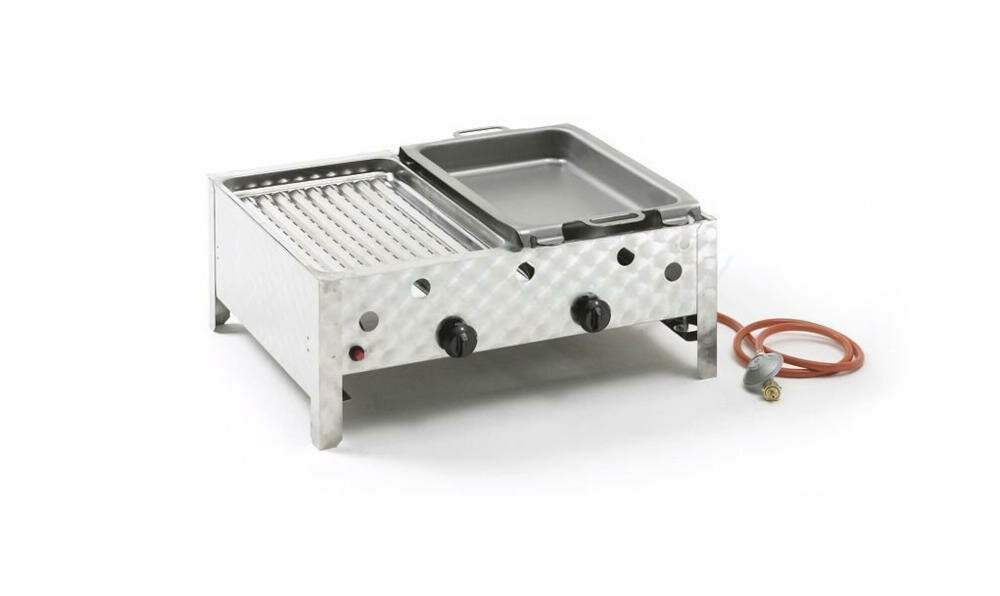 LANDMANN 004422 patelnia gazowa gastronomiczna dwupalnikowa małe duże lokale dania grillowane smażone wysoka jakość stal komora temperatura atrakcyjny wygląd prosta konstrukcja