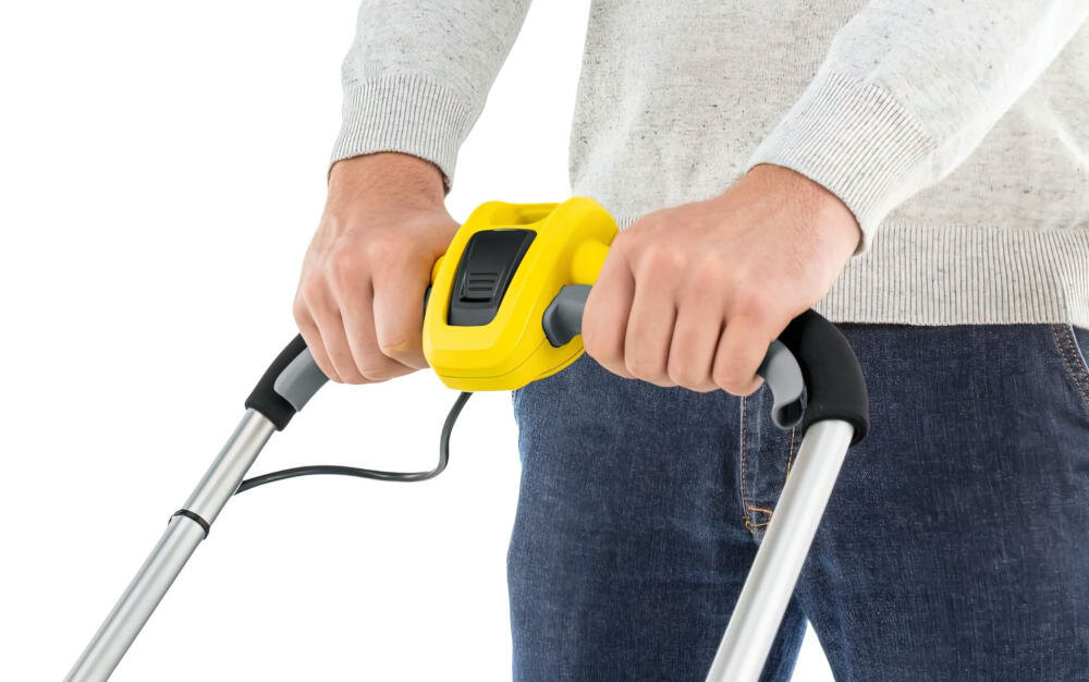 KARCHER komfort koszenie gąbkowy uchwyt włączniki regulacja wysokość lekkość praca klucz bezpieczeństwo zabezpieczenie dzieci urządzenie