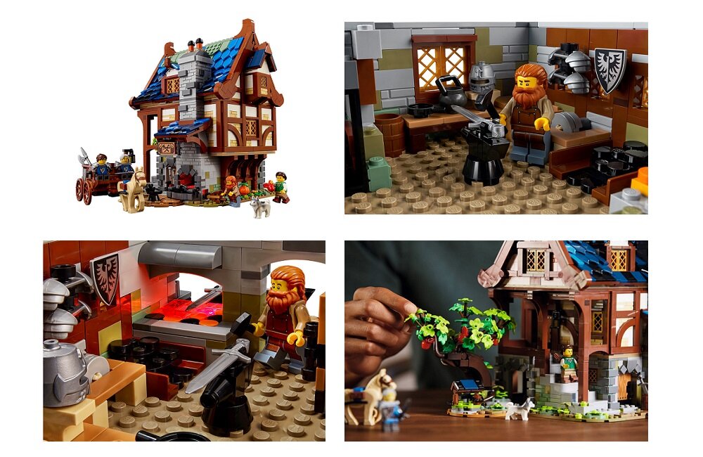 LEGO Ideas Średniowieczna kuźnia 21325 Wiele detali architektonicznych 2164 elementów wymiary