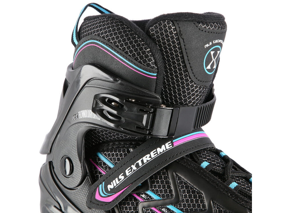 Łyżworolki NILS EXTREME NA1128 NA11010 (rozmiar 39-42) klamra dwusekcyjna pasek na rzep sznurowadła maksymalne bezpieczeństwo