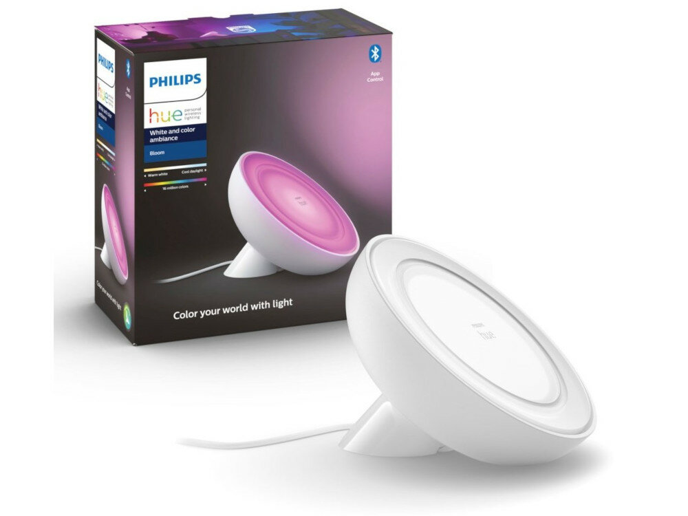 Lampa akcentująca plug-and-play PHILIPS Hue Bloom lampa stołowa LED 16 milionów kolrów niewielki rozmiar łatwość podłączenia sterowany za pomocą aplikacji Philips Hu Bluetooth maksymalnie 10 punktami świetlnymi