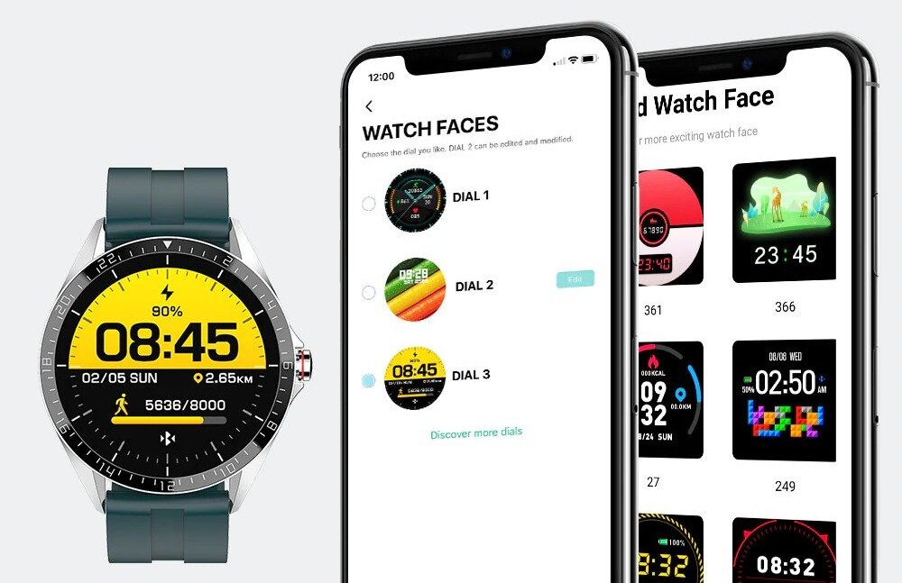 Smartwatch KUMI GW16T ekran bateria czujniki zdrowie sport pasek ładowanie pojemność rozdzielczość łączność sterowanie krew puls rozmowy smartfon aplikacja