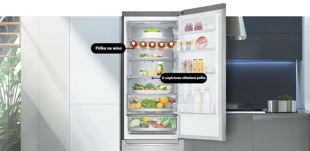 LODÓWKA LG GBB72PZVCN wygoda półka butelki składana