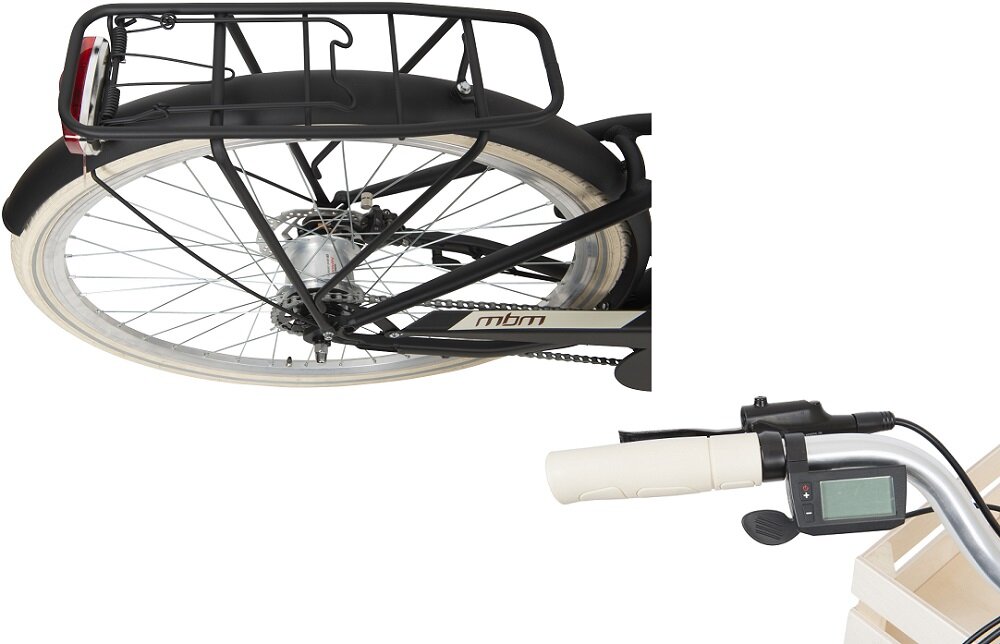 Rower elektryczny MBM Primavera D18 28 cali damski Czarno-kremowy bagażnik wyświetlacz LCD