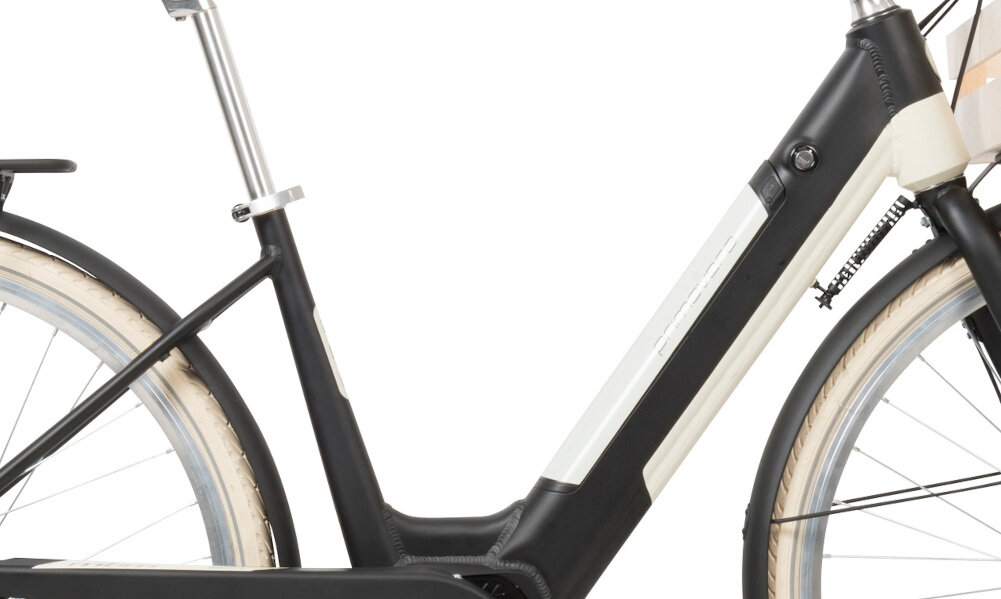 Rower elektryczny MBM Primavera D18 28 cali damski Czarno-kremowy rama z aluminium 18 cali lekka odporna na korozję i uszkodzenia mechaniczne
