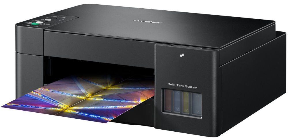 Urządzenie wielofunkcyjne BROTHER DCP-T420W Druk w kolorze, Wi-Fi prezentacja urządzenia od przodu pod kątem na białym tle czasy wydruków mono kolor pierwsza kopia z trybu gotowości rozdzielczość efektywne narzędzie