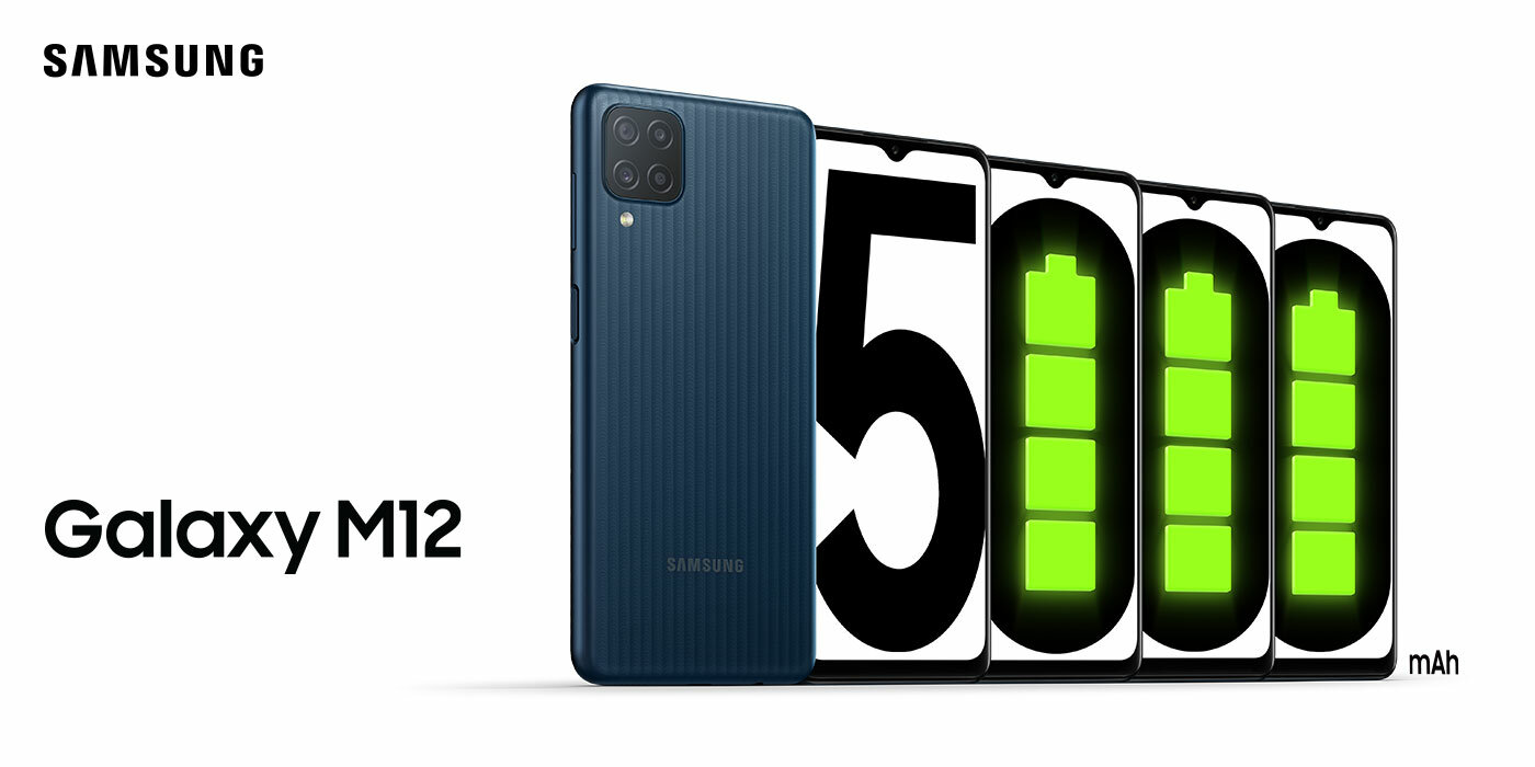 Samsung Galaxy M12 w kolorze niebieskim z baterią 5000 mAh Samsung Galaxy M12 w kolorze niebieskim z baterią 5000 mAh
