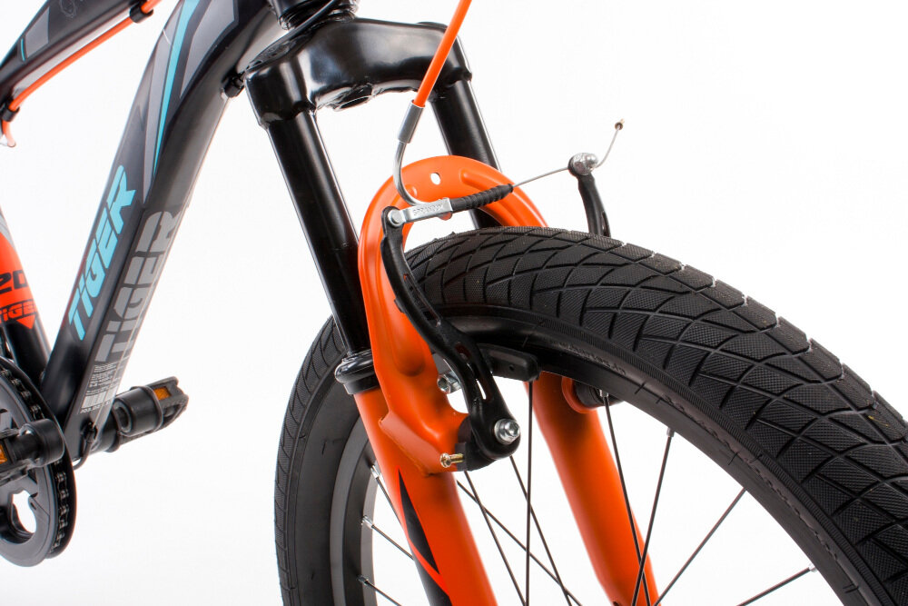 Rower dziecięcy SUN BABY Tiger Bike 20 cali dla chłopca Czarno-turkusowy hamulce tylny i przedni typu V-Brake szybki czas reakcji bezawaryjne