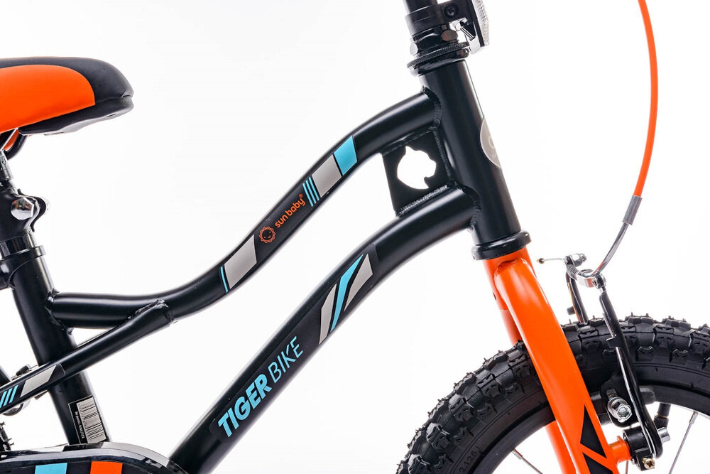Rower dziecięcy SUN BABY Tiger Bike 16 cali dla chłopca Pomarańczowo-turkusowy rama stalowa 9-calowa geometria dostosowana do najmłodszych bardzo lekki waga 12 kg