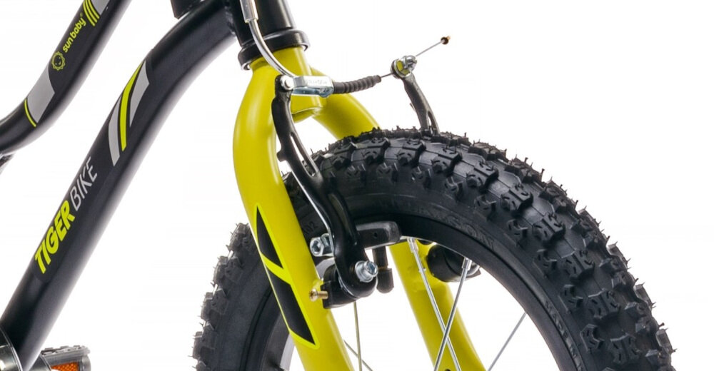 Rower dziecięcy SUN BABY Tiger Bike 14 cali dla chłopca Żółto-szary przedni hamulec typu V-Brake tylny hamulec Torpedo