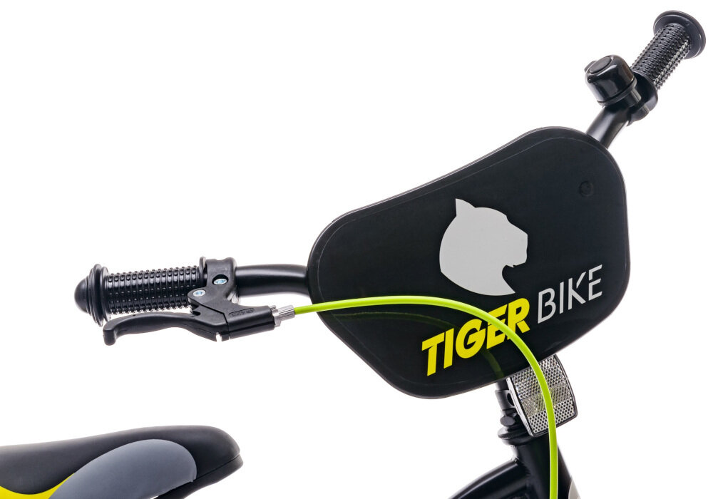 Rower dziecięcy SUN BABYTiger Bike 14 cali dla chłopca Żółto-szary chwyty kierownicy dobrze wyprofilowane dzwonek nakładka na kierownicę z portretem tygrysa