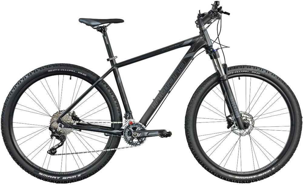 Rower górski MTB INDIANA X-Pulser 5.9 M23 29 cali męski Czarno-grafitowy w czarnym kolorze z grafitowymi akcentami dla mężczyzn liczne elementy poprawiające wygodę korzystania amortyzator podzespoły SHIMANO ciekawy kształt kolorystyka wygoda i bezpieczeństwo