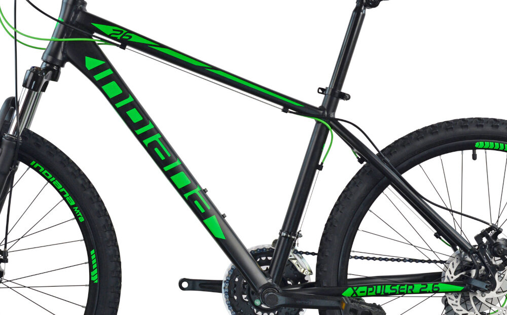 Rower górski MTB INDIANA X-Pulser 2.6 M19 26 cali męski Czarno-zielony rama aluminiowa 19-calowa lekka odporność na korozję i uszkodzenia mechaniczne