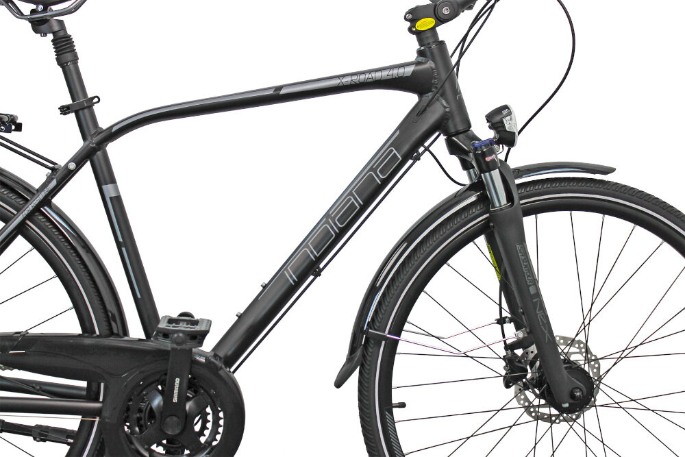Rower trekkingowy INDIANA X-Road 4.0 M23 28 cali męski Czarny rama aluminiowa 23-calowa lekka odporność na korozję i uszkodzenia mechaniczne