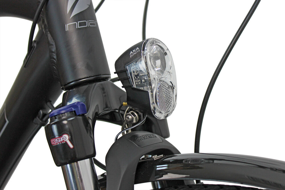 Rower trekkingowy INDIANA X-Road 4.0 M23 28 cali męski Czarny oświetlenie LED odblaski na kołach