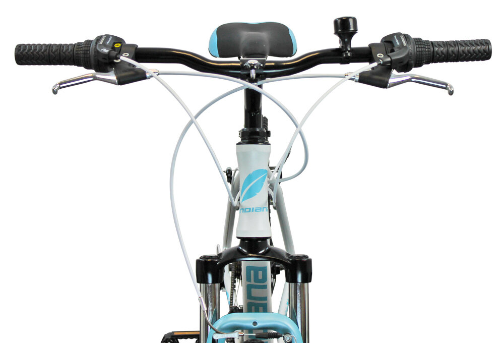 Rower górski MTB INDIANA X-Pulser 1.7 D19 27.5 cala damski Biało-niebieski kierownica marki HL-CORP aluminiowy wspornik niezawodny trwały lekki manetki kierownicy pokryte gumowym materiałem dzwonek