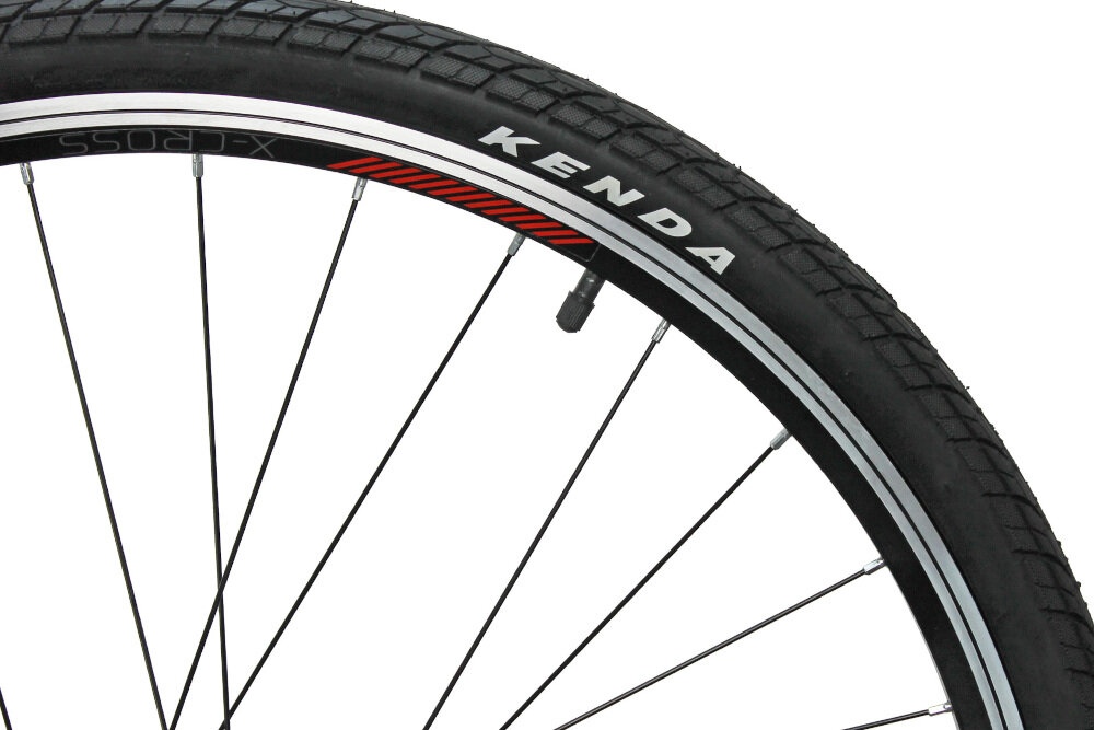 Rower crossowy INDIANA X-Cross 2.0 M19 męski Czarny koła 28-calowe aluminiowe piasty dwuściankowe obręcze opony marki KENDA wytrzymałe na uszkodzenia doskonale tłumią drgania