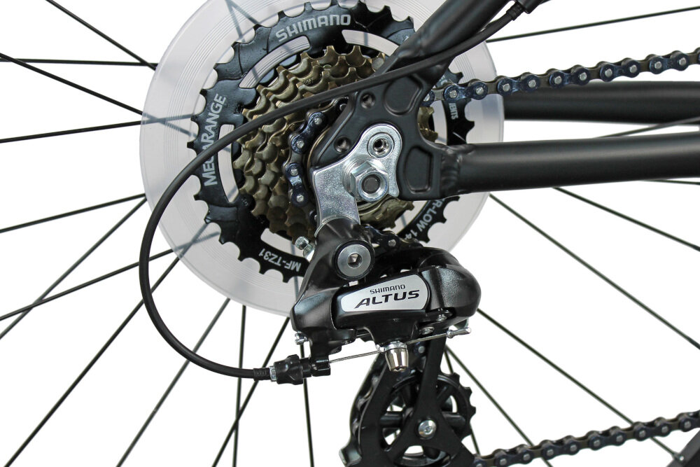 Rower crossowy INDIANA X-Cross 2.0 M19 męski Czarny przerzutki na tył i przód SHIMANO 21 biegów przednia przerzutka SHIMANO Tourney tylna przerzutka SHIMANO Altus
