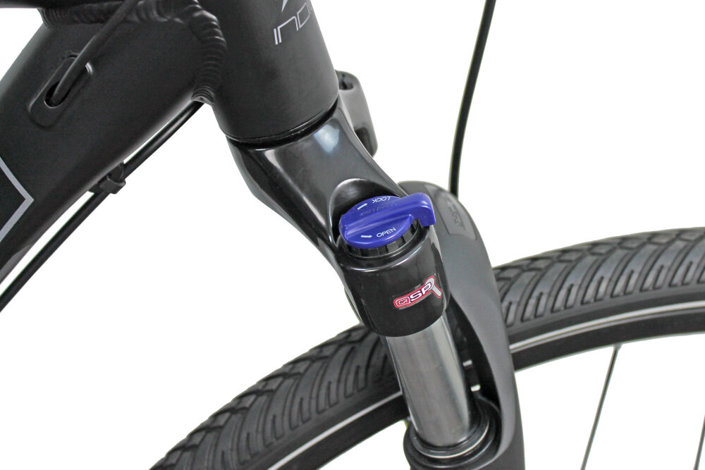 Rower crossowy INDIANA X-Cross 4.0 M19 męski Czarny amortyzator przedni marki SUNTOUR zniweluje nierówności w trudnych terenach