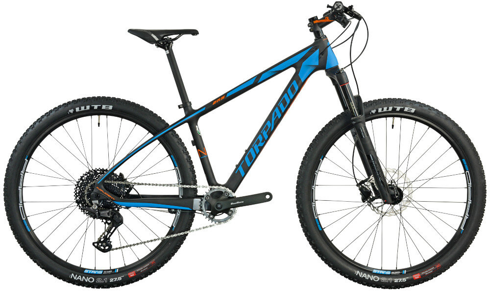 Rower górski MTB TORPADO Nearco N M15 27.5 cala męski Czarno-niebieski wyglad bok