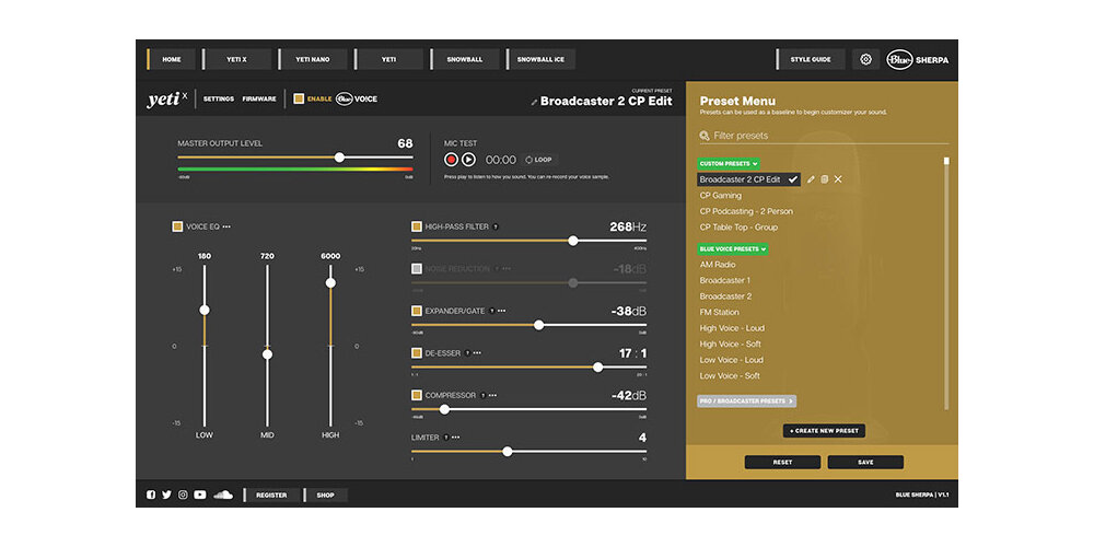 MIKROFON DO STREAMINGU BLUE YETI NANO efekt dźwiękowy korektor redukcja szumów