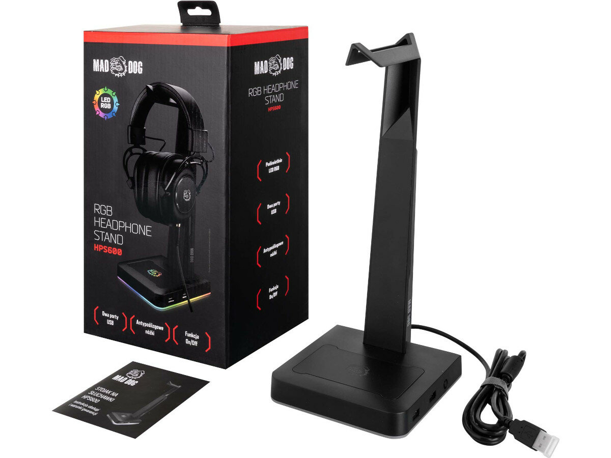 Stojak na słuchawki MAD DOG HPS600 usb antyposlizgowy