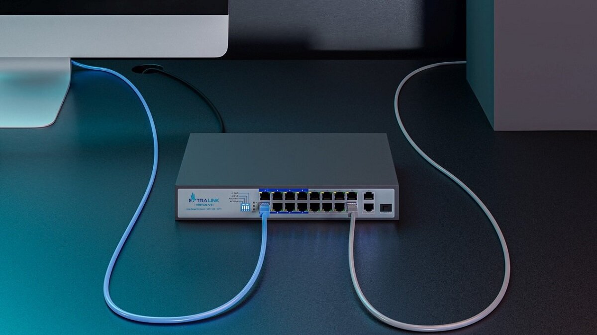 Switch EXTRALINK Virtus V3 Plug and Play z zasilaniem PoE niezawodny wszechstronny wydajny Tryb AI VLAN Tryb AI Extend Tryb AI PoETryb AI QOS