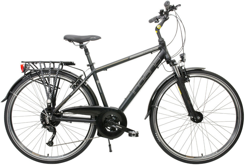 Rower trekkingowy INDIANA X-Road 3.0 M18 28 cali męski Czarny wyglad front bok