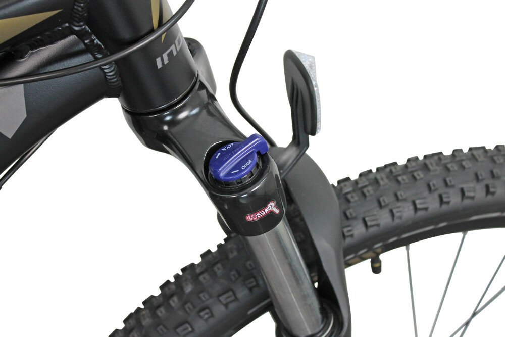 Rower górski MTB INDIANA X-Pulser 3.7 M20 27.5 cala męski Czarno-brązowy amortyzator suntour