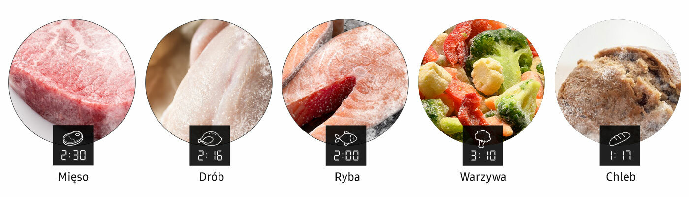 szybkie rozmrażanie mięsa, drobiu, warzyw, ryb, pieczywa