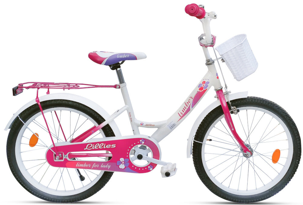 Rower dziecięcy LIMBER Girl 20 cali dla dziewczynki Biało-różowy najwyższy komfort jazdy nowoczesna konstrukcja odpowiednia pozycja ciała bez problemu złapie kierownicę liczne elementy poprawiające komfort jazdy wygodne siodełko odblaski dzwonek koszyk biało-różowa kolorystyka