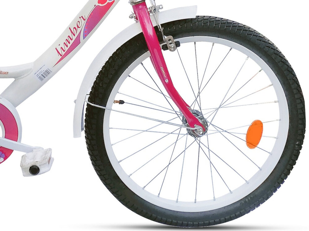 Rower dziecięcy LIMBER Girl 20 cali dla dziewczynki Biało-różowy koła 20-calowe ze stalowymi piastami osadzone na aluminiowych obręczach dla dziewczynek w wieku od 6 do 8 lat hamulce przedni hamulec typu V-Brake tylny hamulec Torpedo bardzo szybki czas reakcji bezawaryjny działa na każdej nawierzchni