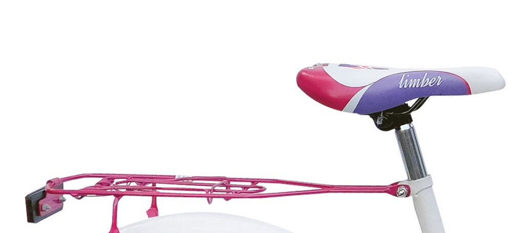 Rower dziecięcy LIMBER Girl 20 cali dla dziewczynki Biało-różowy wygodne dziecięce siodełko bagażnik