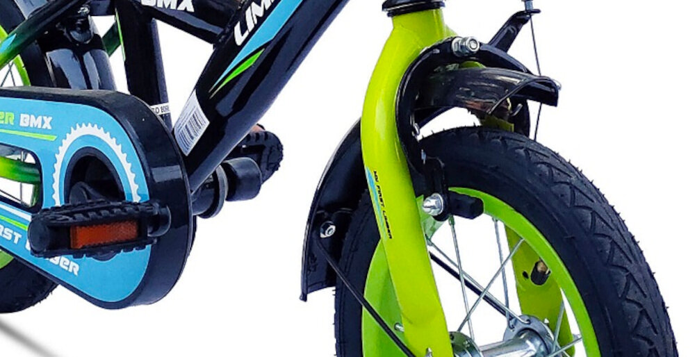 Rower dziecięcy LIMBER Boy 12 cali dla chłopca Zielono-niebieski hamulce przedni typu V-Brake tylny Torpedo szybki czas reakcji bezawaryjny działa na każdej nawierzchni