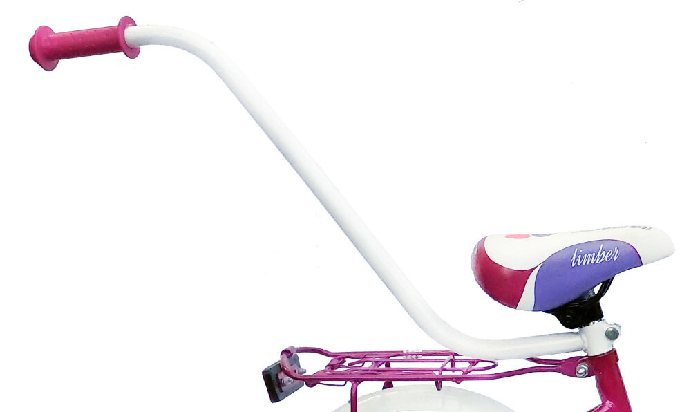 Rower dziecięcy LIMBER Girl 12 cali dla dziewczynki Różowy wygodne dziecięce siodełko prowadnik do nauki jazdy bagażnik pod siodełkiem