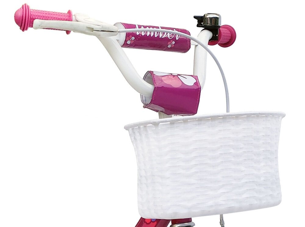 Rower dziecięcy LIMBER Girl 12 cali dla dziewczynki Różowy chwyty kierownicy dobrze wyprofilowane lepsza kontrola nad rowerkiem dzwonek przedni koszyk przy kierownicy