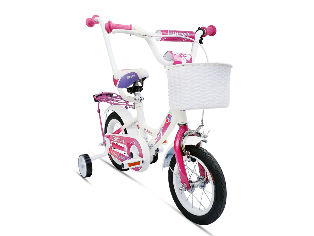 Rower dziecięcy Girl 12 cali dla dziewczynki Biało-różowy dopracowany od strony technicznej i wzorniczej dla dziewczynek najwyższy komfort jazdy w biało-różowej kolorystyce