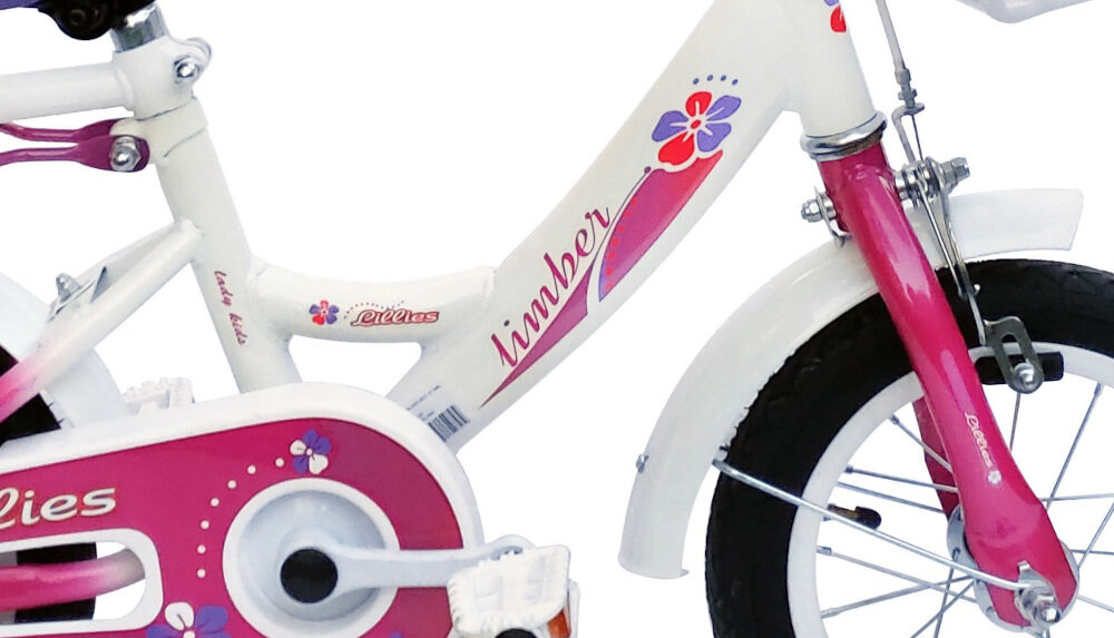 Rower dziecięcy LIMBER Girl 12 cali dla dziewczynki Biało-różowy rama 7-calowa stalowa dostosowana do najmłodszych geometria roweru bardzo lekki waga 8 kg