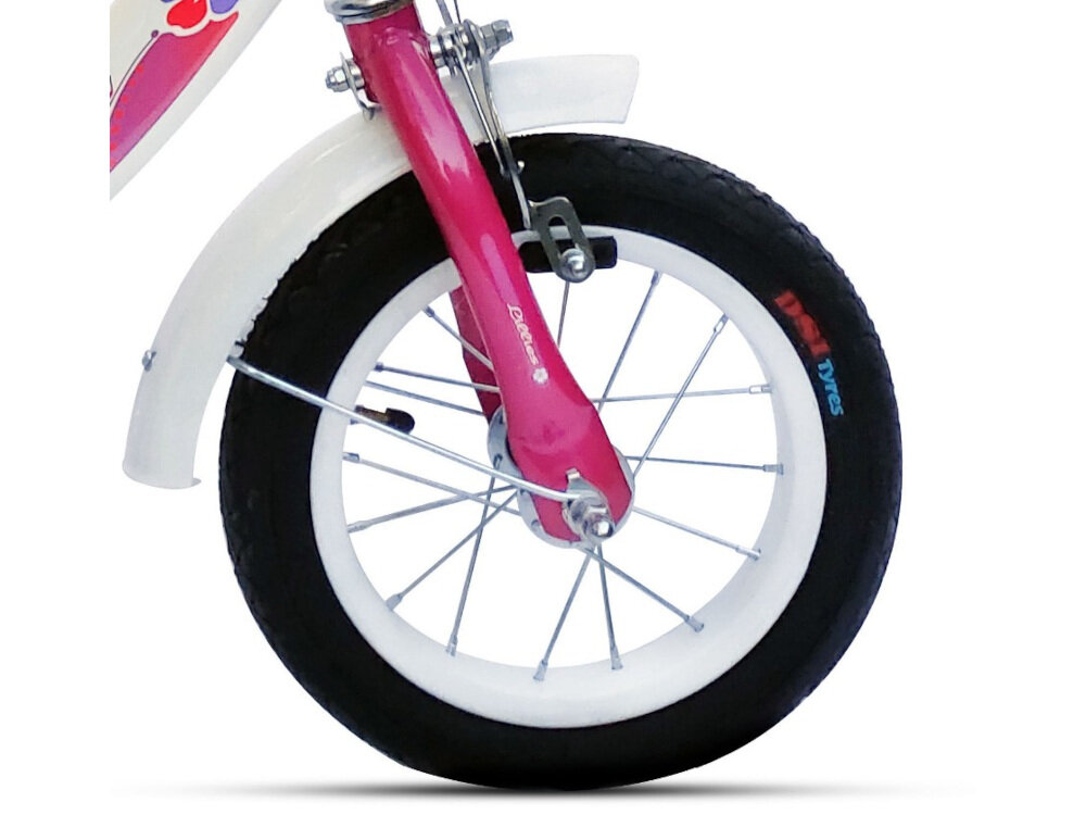 Rower dziecięcy LIMBER Girl 12 cali dla dziewczynki Biało-różowy 12-calowe koła na aluminiowych obręczach dla dziewczynek w wieku od 2 do 4 lat błotniki