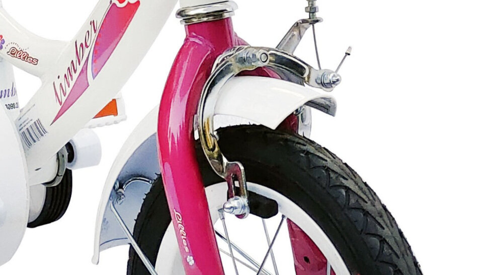 Rower dziecięcy LIMBER Girl 12 cali dla dziewczynki Biało-różowy hamulce przedni hamulec typu V-Brake tylny hamulec Torpedo szybki czas reakcji bezawaryjny działa na każdej nawierzchni