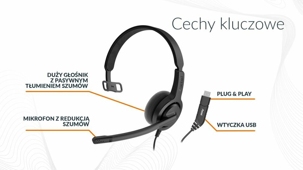 SŁUCHAWKI AXTEL VOICE USB28 MONO NC USB Z MIKROFONEM CZARNE pasmo przenoszenia membrana