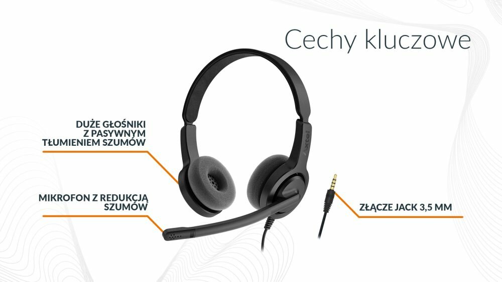 SŁUCHAWKI AXTEL VOICE PC28 DUO NC JACK 3,5MM Z MIKROFONEM CZARNE ergonomiczna budowa poduszki mikrofon