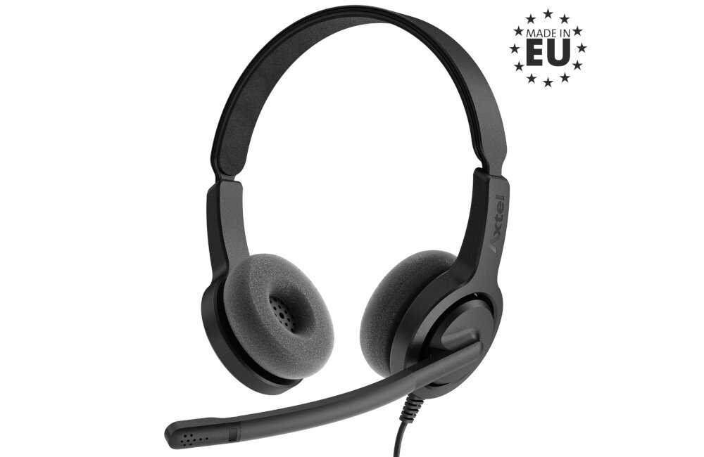 SŁUCHAWKI AXTEL VOICE PC28 DUO NC JACK 3,5MM Z MIKROFONEM CZARNE budowa kabel kompaktowy rozmiar niska waga