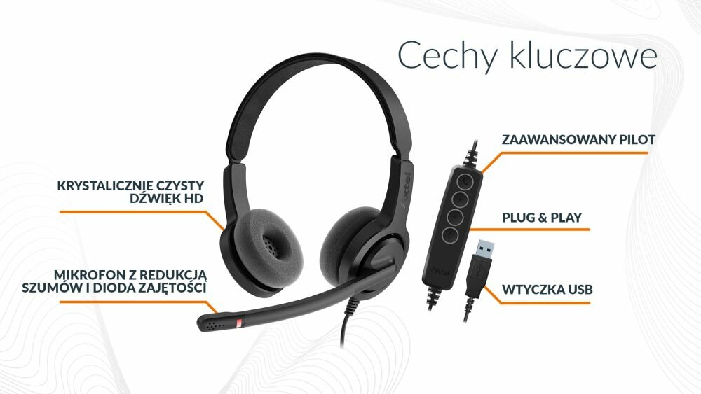 SŁUCHAWKI AXTEL VOICE UC28 DUO HD NC USB Z MIKROFONEM CZARNE komapktowe wymiary
