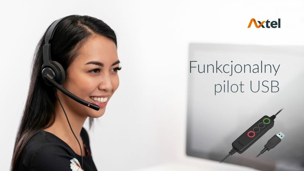 SŁUCHAWKI AXTEL VOICE UC28 DUO HD NC USB Z MIKROFONEM CZARNE pilot USB preferencje