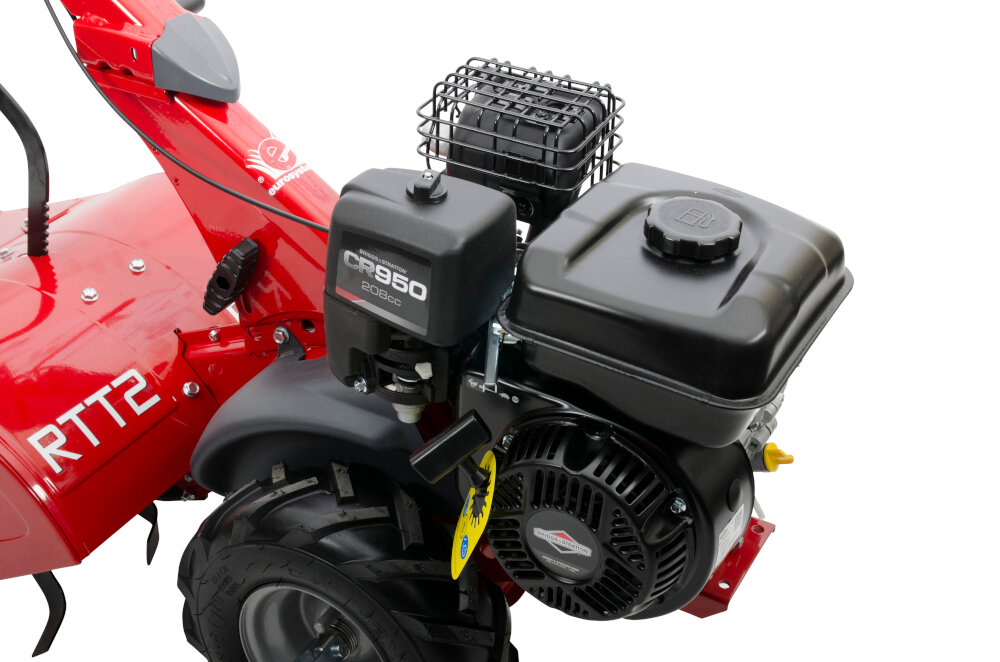 Glebogryzarka spalinowa EUROSYSTEMS ES984000025 silnik moc 3960 W pojemność 208 cm3 silnik spalinowy Briggs&Stratton model CR950 zbiornik na paliwo 3 l wbudowany napęd maksymalna głośność 96,2 dB